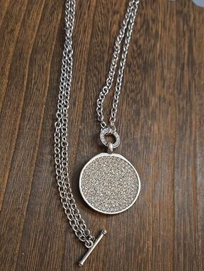Pavé Crystal Disc Pendant Necklace in Silver